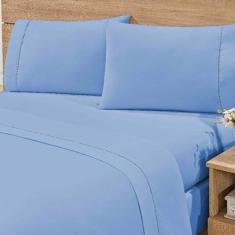 Imagem de Jogo De Lençol Solteiro 2 Peças Percal 180 Fios Ponto Palito - Azul -