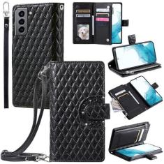 Imagem de Furill Capa de telefone para Samsung Galaxy S22 Plus S22+ 5G capa carteira com alça de pulso transversal alça de ombro 9+ compartimentos para cartões bolsa com zíper suporte de couro S22+5G S22plus