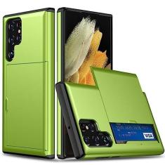Imagem de Capa de telefone à prova de choque 2 em 1 para Samsung Galaxy S23 S22 S21 Ultra S20 FE S10 Note 10 20 Plus Slot para cartão deslizante capa carteira, verde, para S23 Plus