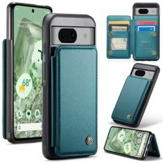 Imagem de FONREST Capa carteira traseira fina para Google Pixel 8A 2024 com bloqueio de RFID, porta-cartões/suporte, policarbonato à prova de choque + capa traseira protetora híbrida de couro PU com fecho