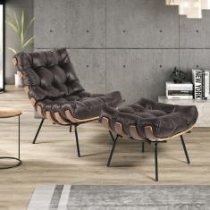 Imagem de Kit 2 Poltrona Decorativa Sala de Estar Costela Couro Marrom - Gran Belo