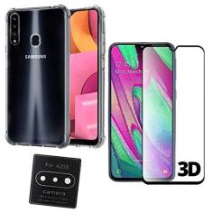 Imagem de Kit Proteção 3x1 Capa e Película 3d Compatível Samsung Galaxy A20s (Capinha Anti Impacto + Película 3D + Película Câmera)
