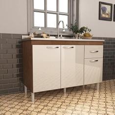 Imagem de Balcão para Pia 120cm 3 Portas 1 Gaveta Moscou Indekes Noce/off White