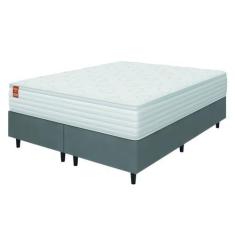 Imagem de Cama Box Colchão Casal Queen Molas Ensacadas Real 158x198x65cm Branco/Cinza Inducol - Suporta até 130kg por Pessoa