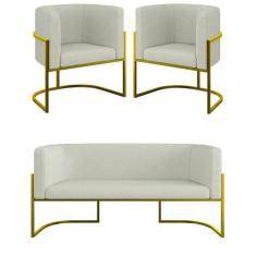 Imagem de Kit Sofá 2 Lugares + 2 Poltronas Bouclê para Recepção Gold - B Balaqui