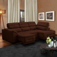 Imagem de Sofá Retrátil Reclinável de Canto Chaise 250 x 150 Cm Luiza Suede - Só