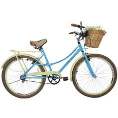 Imagem de Bicicleta Retrô Vintage Aro 26 Cesta Feminina Azul Bebê/Bege