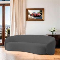 Imagem de Sofá Curvo Orgânico Sala Recepção 3 Lugares Alemanha 180cm Linho Cinza Escuro