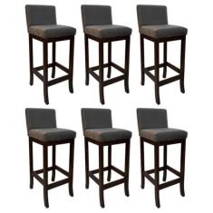 Imagem de Kit 6 Banquetas Alta Estofada para Bancada Capuccino Melody Suede Cinza