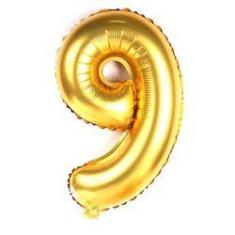 Imagem de Balão Metalizado Numero 9 Dourado 70cm