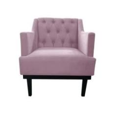 Imagem de Poltrona Decorativa Clássica Capitonê Suede Rosê Pés Madeira Ms Decor