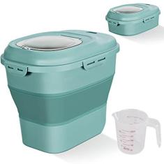 Imagem de Recipientes de armazenamento de alimentos de arroz de cereal, recipiente dobrável de 20 a 22,7 kg com tampa hermética de bloqueio de rolo, para cães, gatos, farinha, açúcar, plástico, à prova de vazamento, grande suporte para despensa de cozinha