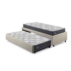 Imagem de Bicama Box Solteiro 88x188 Linho com Dois Colchões Adapto Molas Ensacadas Ecoflex Bege/Cinza