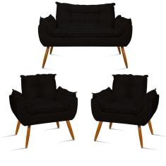 Imagem de Kit Sofá Namoradeira Opala + 2 Poltronas Opala Balaqui Decor Cor:preto