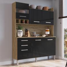 Imagem de Cozinha Compacta 6 Portas 2 Gavetas Ac6200 Wood/Preto - Decibal Móveis
