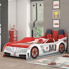 Imagem de Cama Infantil Móveis Estrela Fast Car Para Colchão 188 x 88 - Branco/Vermelho/Preto