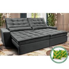 Imagem de Sofá Retrátil E Reclinável 2,12m Molas Ensacadas Cama Inbox Catar Velusoft Cinza