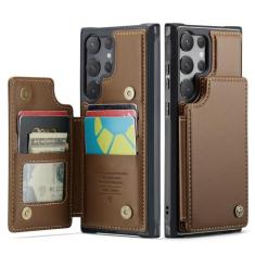 Imagem de Capa de telefone carteira de couro para Samsung Galaxy S23 S22 S21 S20 FE Note 10 Plus 20 Ultra Z Fold 5 4 3 Capa de suporte para cartão, marrom, para Z Fold5