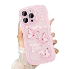 Imagem de UEEBAI Capa Wave para iPhone 16 Pro de 6,3 polegadas, linda capa brilhante com glitter para mulheres, capa de telefone bonita e brilhante para meninas, capa transparente com borboleta, ondulada, à