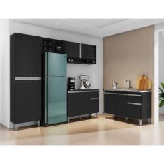 Imagem de Balcão Roma 3 Portas + Cozinha Ravena Vol.2 C/ Nichos Preto - Ajl