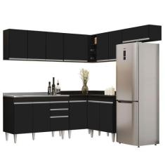 Imagem de Armário De Cozinha Modulado De Canto 7 Peças Cp21 Com Pia Inox Preto -
