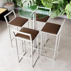 Imagem de Conjunto Mesa Alta Bar Bistr  Redonda Vidro 4 Banquetas Confo