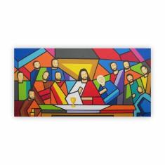 Imagem de Quadro Religião Santa Ceia Colorida Moderna 80X40 Em Canvas