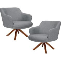 Imagem de Kit 02 Poltronas Decorativa Base Giratória de Madeira Jade D02 Linho  C-416 - Lyam Decor