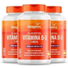 Imagem de Biogens Kit 3X Ultra Vitamina D3 2000Ui 60 Cápsulas Gel Com Tcm (Mct)
