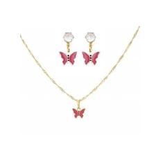 Imagem de Conjunto Infantil Colar e Brinco Borboleta Folheado Ouro 18k Antialérgico