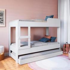 Imagem de Beliche Solteiro Com Cama Auxiliar E 3 Colchões Branco Yuma Art In Móv