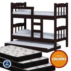 Imagem de Beliche Perola Com Auxiliar + 03 Colchões D20 88x188x12 Cor Preto