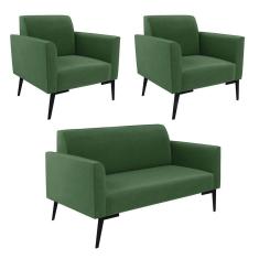 Imagem de Sofá Namoradeira Com 2 Poltronas Pés Villach Marisa Suede Verde D03 - D`rossi