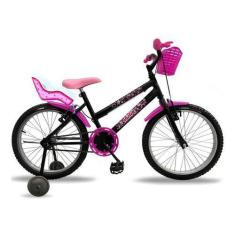 Imagem de Bicicleta Infantil Feminina Aro 20 Preta Cadeirinha Boneca - Duas roda