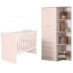 Imagem de Jogo De Quarto Doce Sonho Berço E Guarda Roupa Rosa - Qmovi
