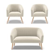Imagem de Namoradeira E 2 Poltronas Pé Palito Natural Stella Bouclê Bege D03 - D`rossi