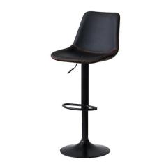 Imagem de Banqueta Alta Vintage Estofada com Base Giratória e Regulagem de Altura - Preto