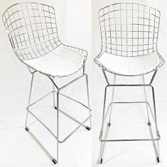 Imagem de Kit 2 Banquetas BERTÓIA cromada assento branco altura 60cm - Poltronas do Sul