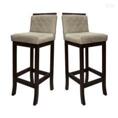 Imagem de Kit 2 Banquetas Média para Cozinha Nice em Madeira Maciça Matelassê Suede Bege CCS