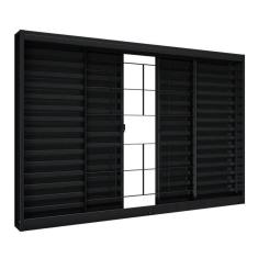 Imagem de Janela de Aço Veneziana de Correr Central Sem Folha para Vidro com Grade Quadrada 4 Folhas 100x120cm Aço Pronto Riobras Preto