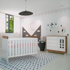 Imagem de Quarto de Bebê Cômoda 4 Gavetas com Porta Selena Berço 3 em 1 Gabrielle Br Amadeirado Carolina Baby