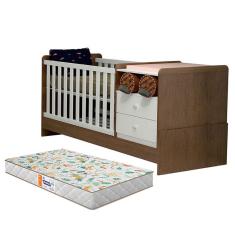 Imagem de Berço Americano Multifuncional Selena Branco Acetinado Amadeirado com Colchão Gazin - Carolina Móveis