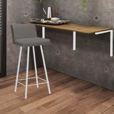 Imagem de Kit Mesa Suspensa de Parede Fixa MDF Caramelo + 1 Banqueta Lexi Ferro Branco Corino Cinza - Ahazzo Móveis