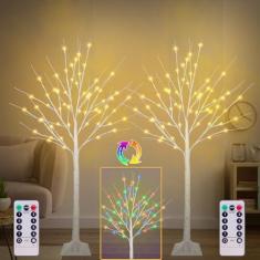 Imagem de Bétula iluminada de 1,8 m, bétula com 60 luzes, branco quente e cores RGB (pacote com 2 unidades)