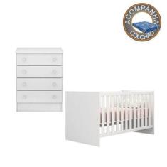 Imagem de Quarto de Bebê Berço Colchão Physical e Cômoda Doce Sonho Branco Qmovi