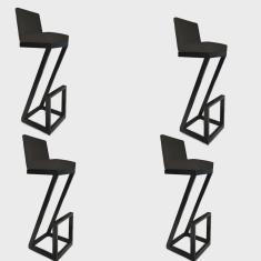 Imagem de Kit 04 banqueta Alta Z Base De Ferro Suede Preto - D'Classe Decor