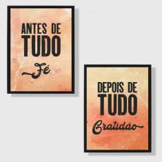 Imagem de Kit 2 Quadros Fé e Gratidão Marrom 45x34cm