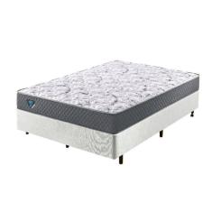 Imagem de Cama Box Casal Reforçado 138x188x38cm e Colchão Adapto Molas Ensacadas Branco e Cinza