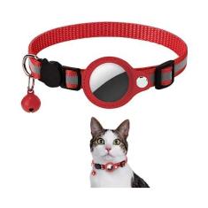 Imagem de Coleira Anti Perda Pet De Nylon Com Detalhes Reflexivos E Sininho, Coleira Com Capa de Couro Compativel Com Rastreador Airtag, Ideal Animais Pequenos Gatos E Cães, Possui Fivela De