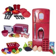 Imagem de Kit Cozinha Infantil Mercado Geladeira Microondas Louça 41Pç - Altimar